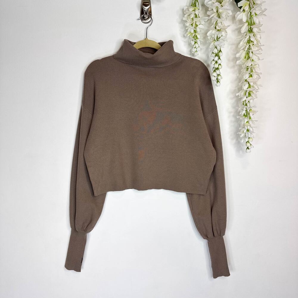 NWOT SILK & SALT Cropped Turtleneck boxy fit athleisure taupe